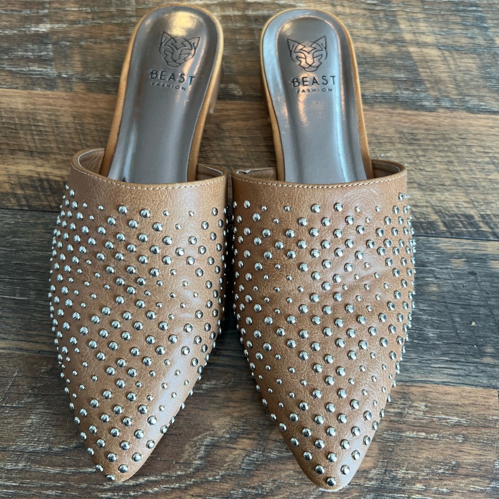 Beast Fashion Studded Mules Kitten Heel
